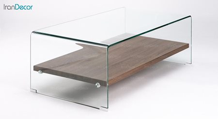 تصویر میز جلو مبلی شیشه ای اطلس مدل کیمیا با طبقه چوبی