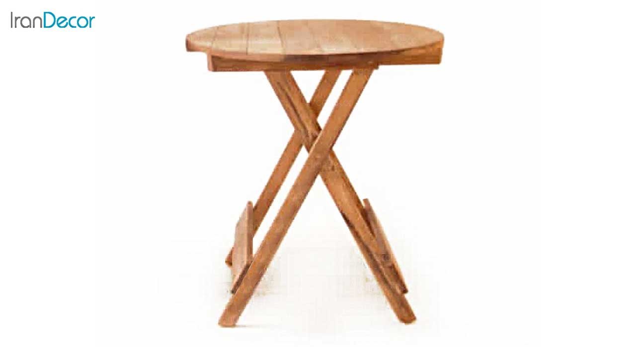 عکس ست میز گرد و چهارپایه تاشو چوبی مدل مزرعه