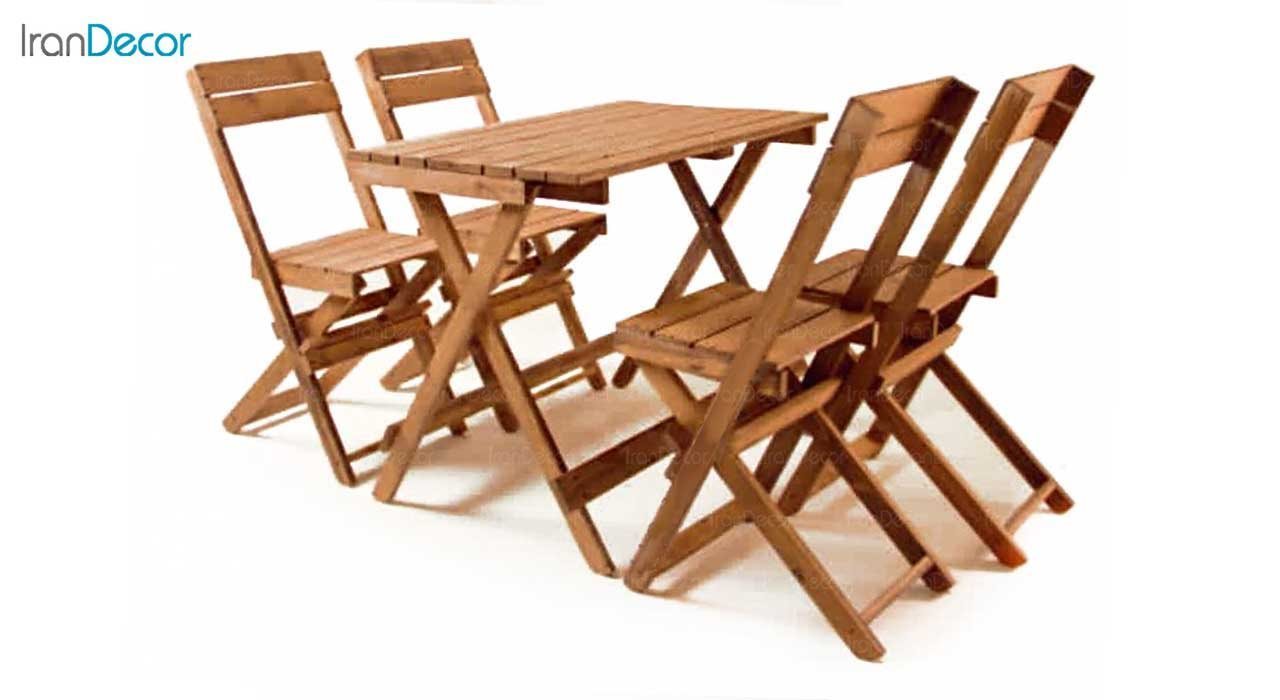 تصویر ست 4 نفره میز و صندلی تاشو چوبی مدل مزرعه