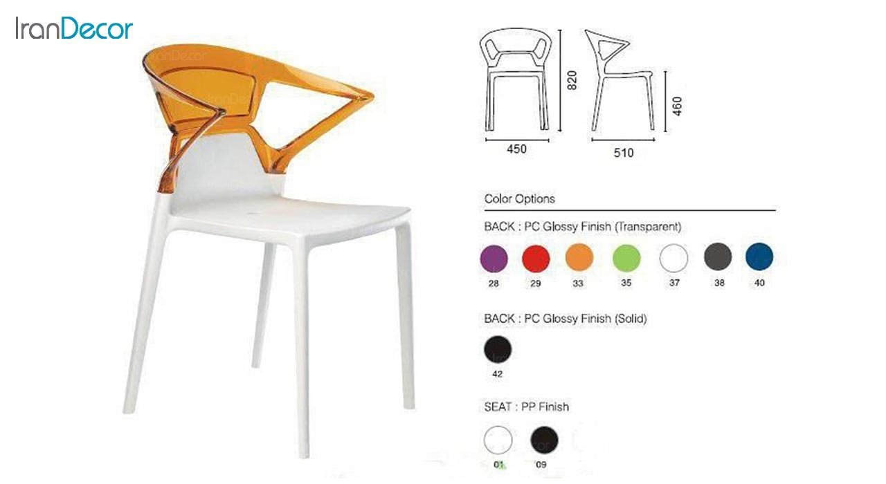 تصویر صندلی پلاستیکی مدل لونا با پشتی پلی کربنات