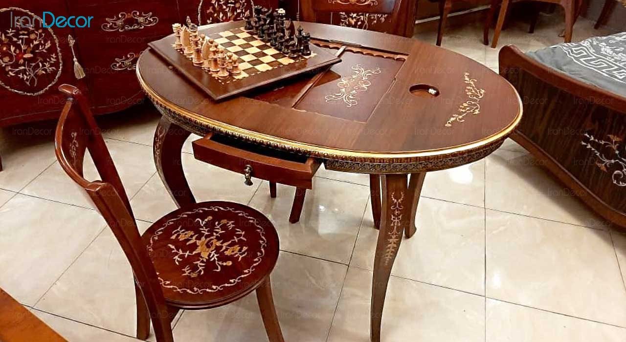 تصویر سرویس میز و صندلی شطرنج و تخته نرد مدل وزیری