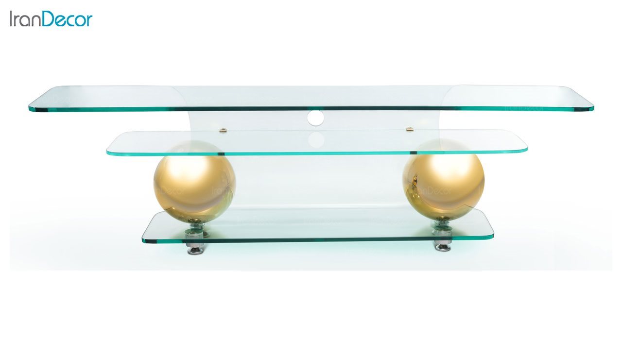 میز تلویزیون شیشه ای خم مدل دو گوی طلایی