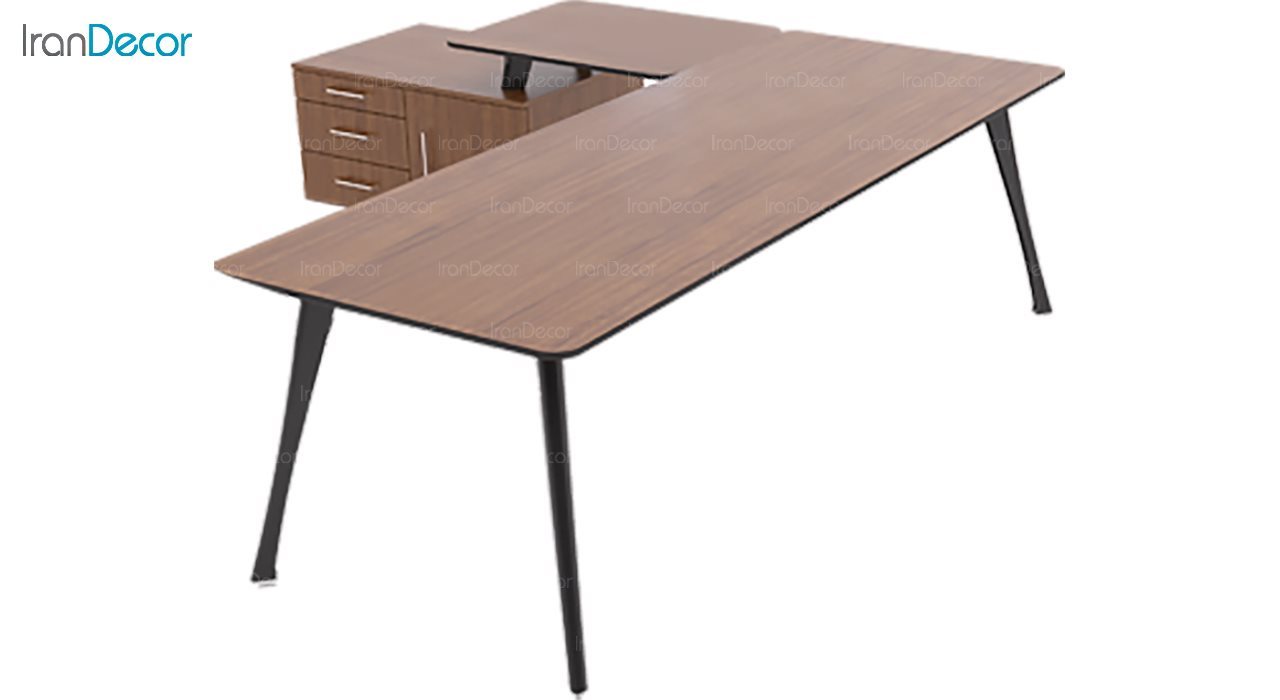 میز اداری سه پایه چوبی نظری مدل استرایپ با صفحه سایدفایلینگ ام دی اف با پنل