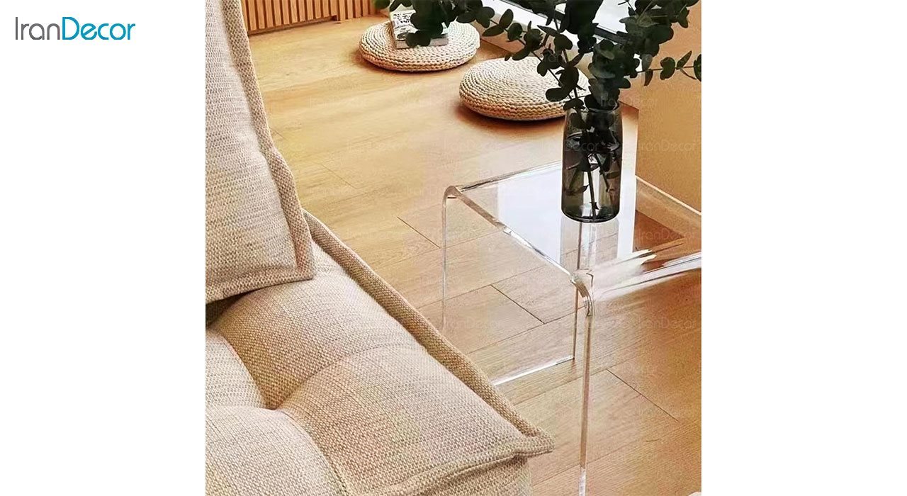 میز عسلی پلکسی گلس طرح شیشه خم مدل فنسی
