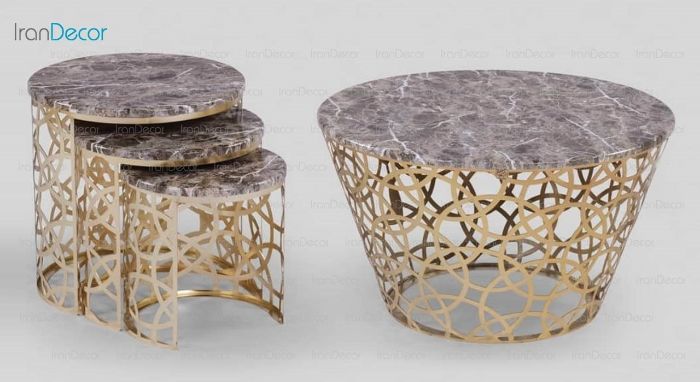 سرویس میز جلو مبلی مدل هندسی طلایی از میشا چوب
