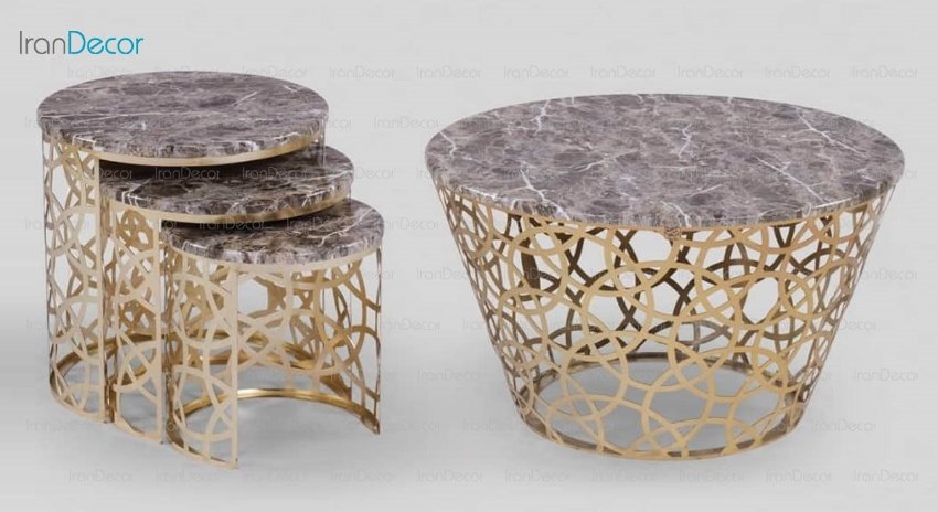 سرویس میز جلو مبلی مدل هندسی طلایی از میشا چوب
