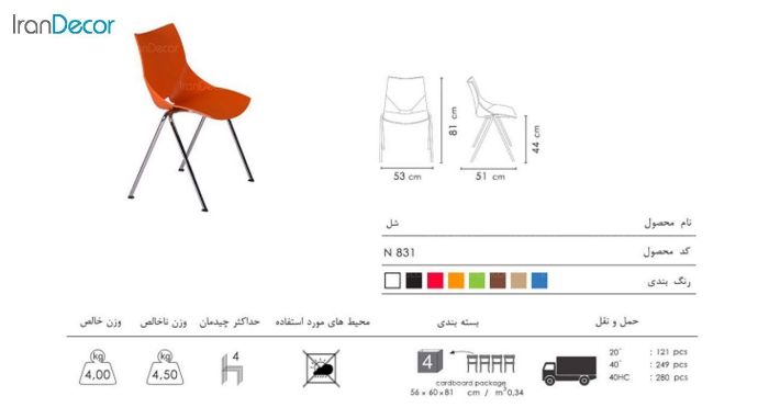 تصویر صندلی نظری مدل شل کد N831