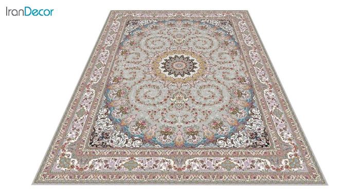 عکس فرش ماشینی 1200 شانه کشمیر طرح مهدخت نقره ای