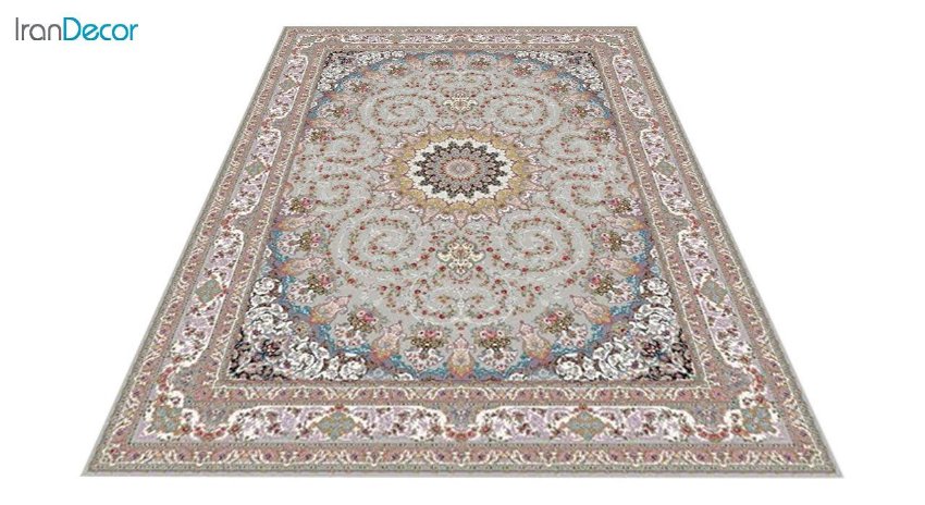 عکس فرش ماشینی 1200 شانه کشمیر طرح مهدخت نقره ای