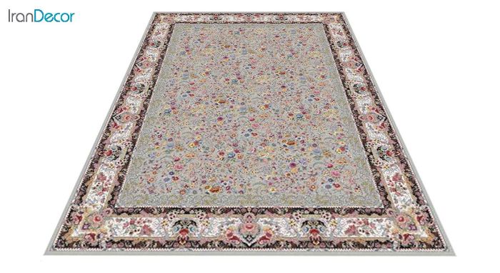 عکس فرش ماشینی 1200 شانه کشمیر طرح باغ گل نقره ای