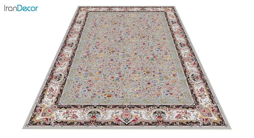 عکس فرش ماشینی 1200 شانه کشمیر طرح باغ گل نقره ای
