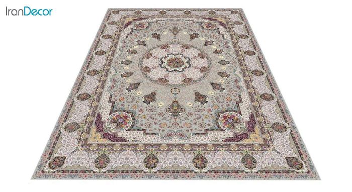 عکس فرش ماشینی 1200 شانه کشمیر طرح گلنوش نقره ای