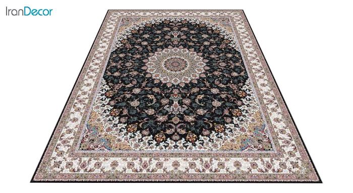 عکس فرش ماشینی 1200 شانه کشمیر طرح اصفهان مشکی