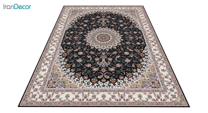 عکس فرش ماشینی 1200 شانه کشمیر طرح اصفهان مشکی