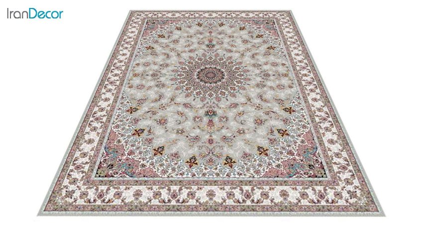 عکس فرش ماشینی 1200 شانه کشمیر طرح اصفهان نقره ای