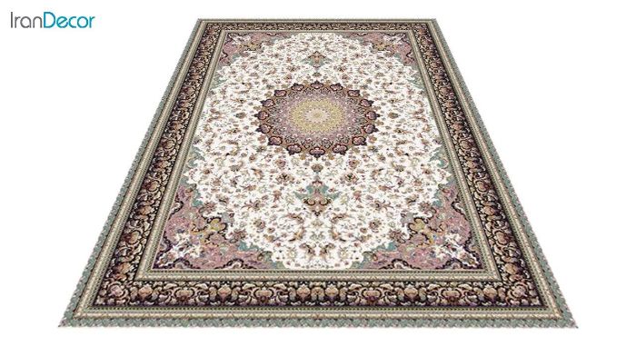 عکس فرش ماشینی 1200 شانه کشمیر طرح مهر کرم