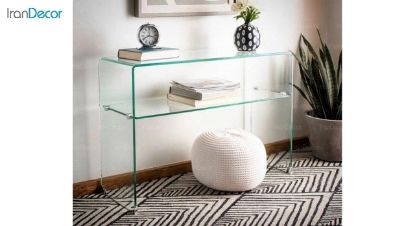 میز کنسول شیشه ای خم مدل دو طبقه