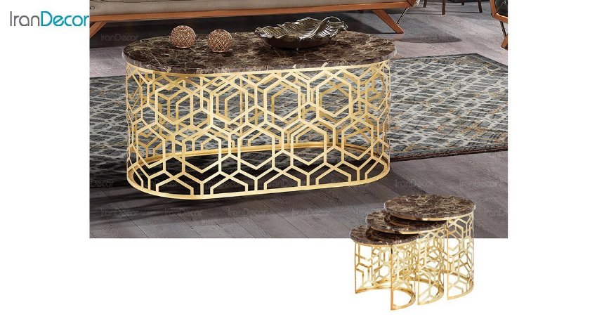عکس ست میز عسلی سه تکه طرح سنگ ماد مدل ریتا