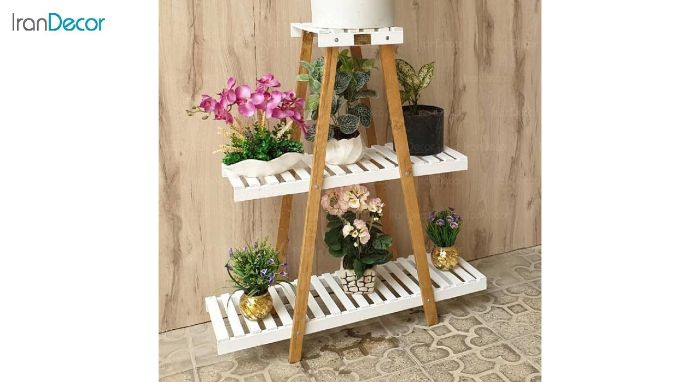 تصویر استند گل و گیاه چوبی سه طبقه مدل W55