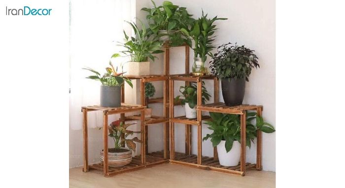 تصویر استند کنج گل و گیاه چوبی مدل W35