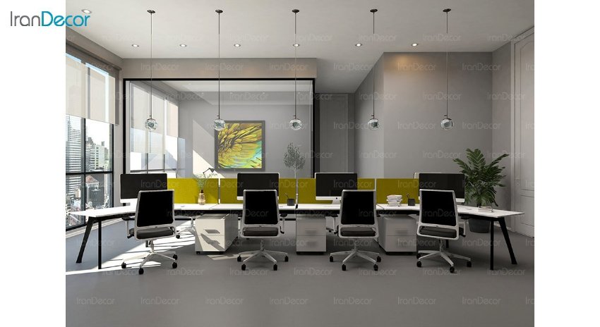 میز کار گروهی پایه دایکاست آلومینیوم نظری مدل استرایپ با صفحه ام دی اف