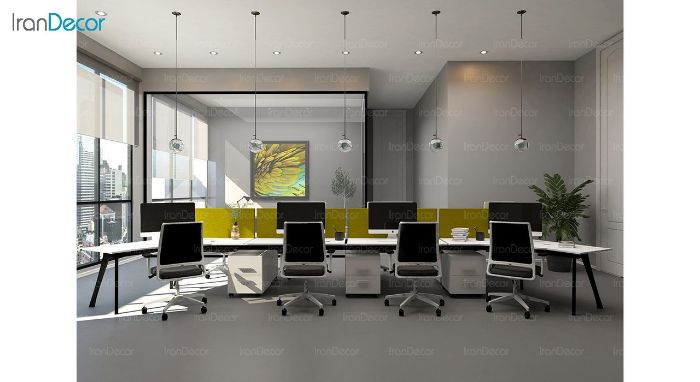 میز کار گروهی پایه چوبی نظری مدل استرایپ با صفحه ام دی اف