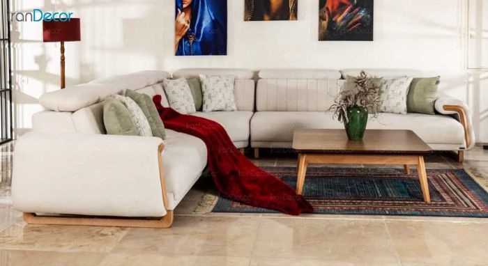 مبل ال مدل سلینا با مکانیزم تختخواب شو و پشت سری قابل تنظیم